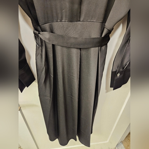NWT - Vince Nouveau Magnolia Black Long Sleeve Satin Shirt Dress - Size XL - Picture 8 of 15